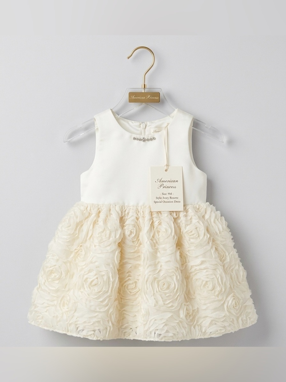 NWT American Princess 9M Ivory Rosette Baptism / Flower Girl Dress"